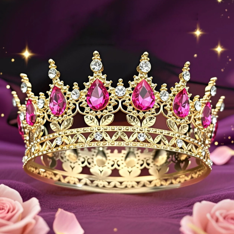 Krona za glavu od legure s 16 kapljicastih kristala, elektroplating, unisex stil, ukras za tortu