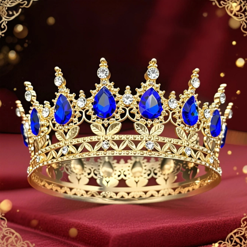 Krona za glavu od legure s 16 kapljicastih kristala, elektroplating, unisex stil, ukras za tortu