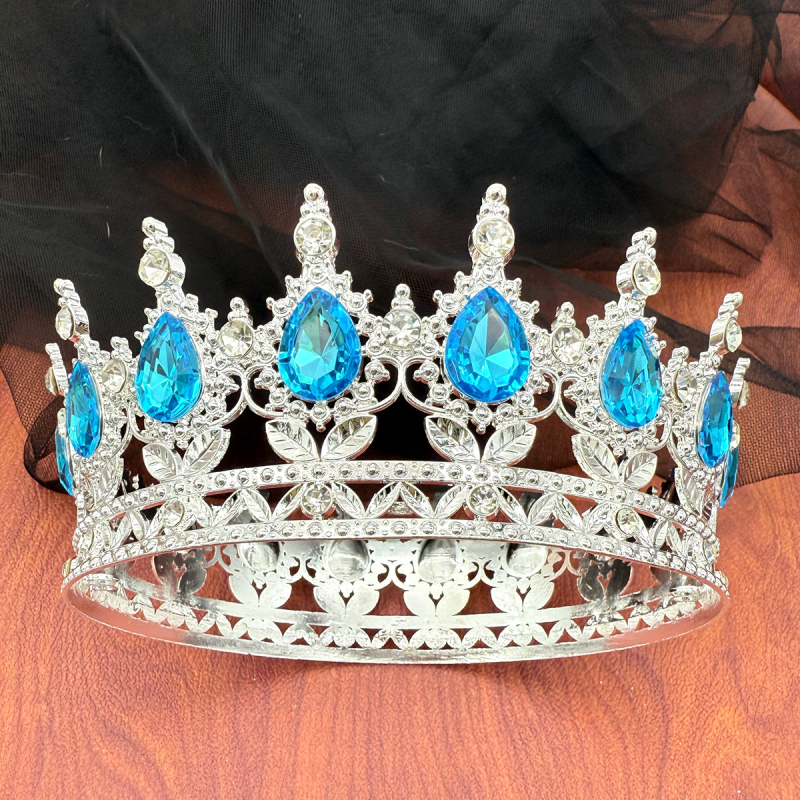 Krona za glavu od legure s 16 kapljicastih kristala, elektroplating, unisex stil, ukras za tortu