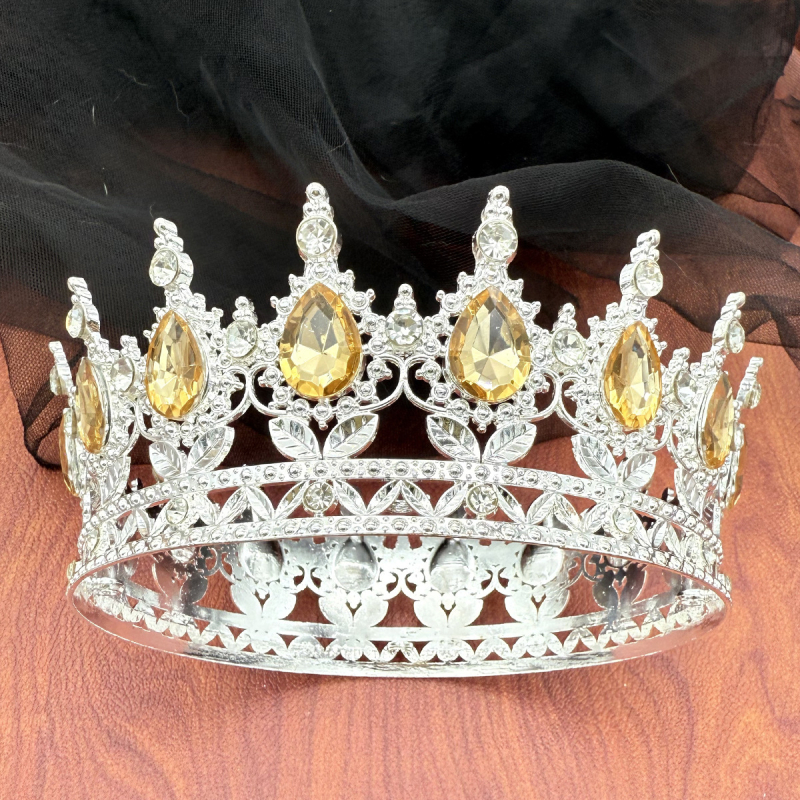 Krona za glavu od legure s 16 kapljicastih kristala, elektroplating, unisex stil, ukras za tortu