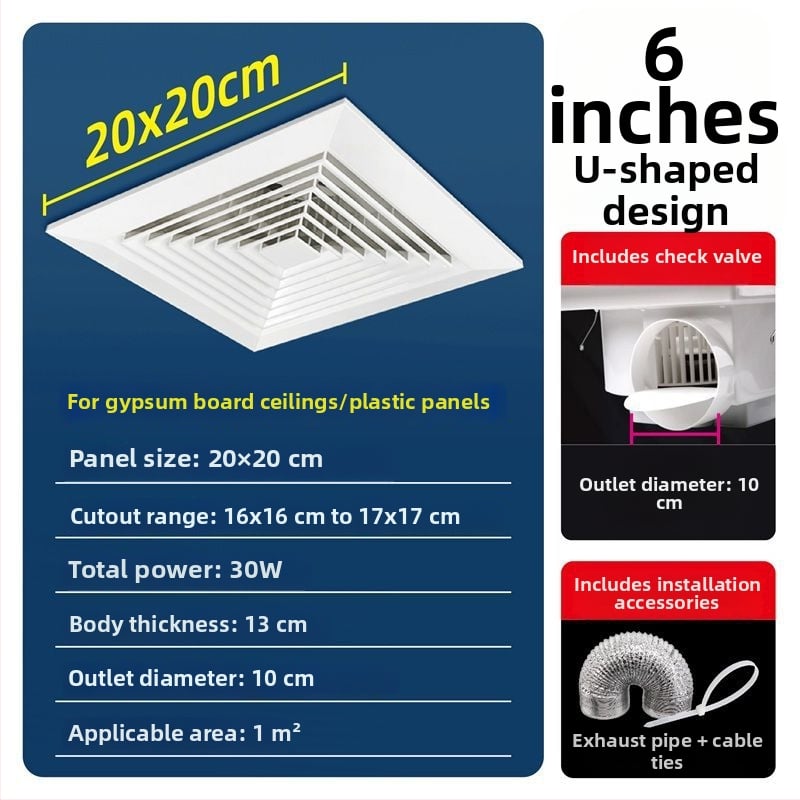Ventilator de ventilație pentru tavan din gips-carton, bucătărie și baie, puternic și silențios, modelul 300h-01, eficiență energetică nivel 3, telecomandă