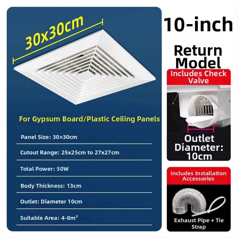 Ventilator de ventilație pentru tavan din gips-carton, bucătărie și baie, puternic și silențios, modelul 300h-01, eficiență energetică nivel 3, telecomandă