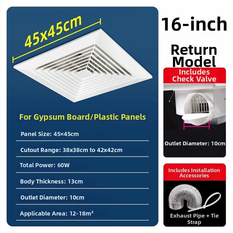 Ventilator de ventilație pentru tavan din gips-carton, bucătărie și baie, puternic și silențios, modelul 300h-01, eficiență energetică nivel 3, telecomandă