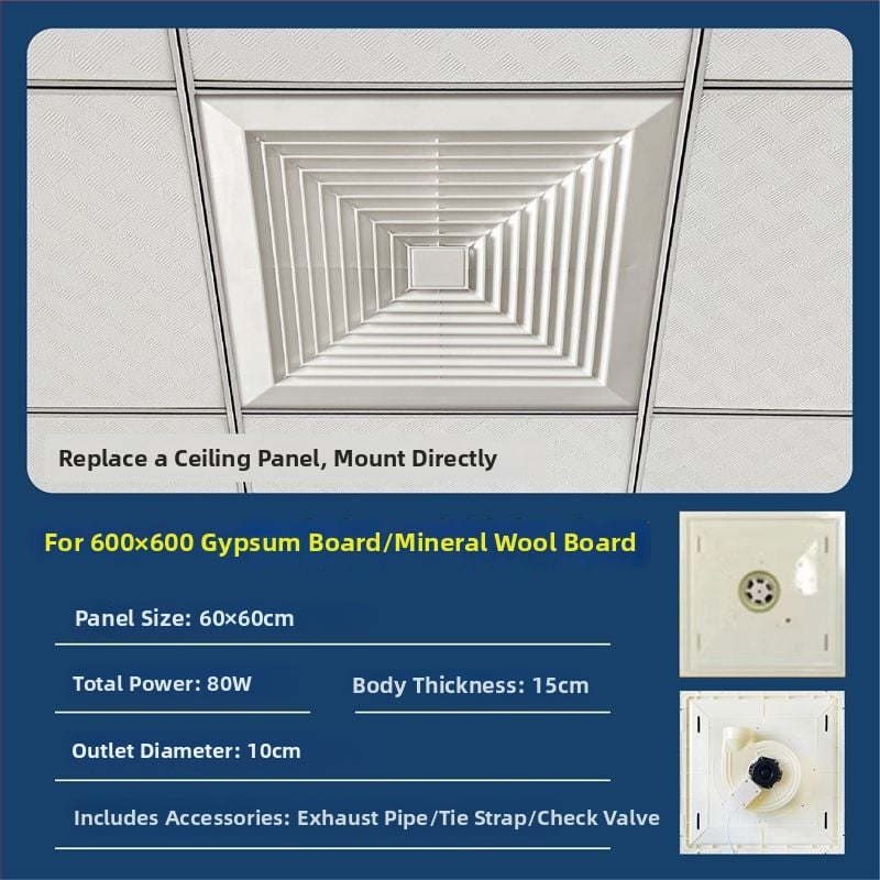 Ventilator de ventilație pentru tavan din gips-carton, bucătărie și baie, puternic și silențios, modelul 300h-01, eficiență energetică nivel 3, telecomandă