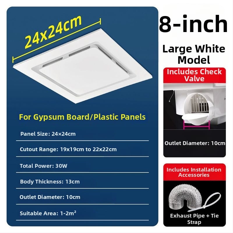 Ventilator de ventilație pentru tavan din gips-carton, bucătărie și baie, puternic și silențios, modelul 300h-01, eficiență energetică nivel 3, telecomandă