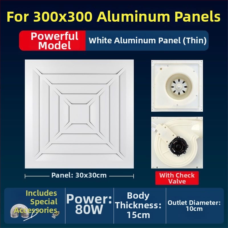 Ventilator de ventilație pentru tavan din gips-carton, bucătărie și baie, puternic și silențios, modelul 300h-01, eficiență energetică nivel 3, telecomandă