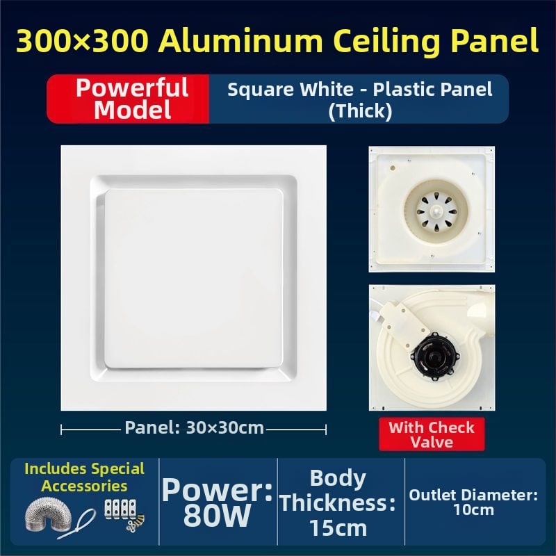 Ventilator de ventilație pentru tavan din gips-carton, bucătărie și baie, puternic și silențios, modelul 300h-01, eficiență energetică nivel 3, telecomandă