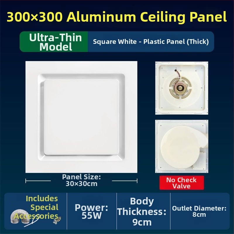 Ventilator de ventilație pentru tavan din gips-carton, bucătărie și baie, puternic și silențios, modelul 300h-01, eficiență energetică nivel 3, telecomandă