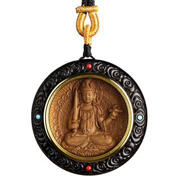 Medinis apvalus pakabukas kaklui su zodiako globėjais Bodhisattva, graviruotas dizainas