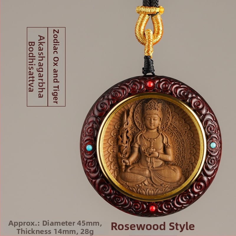Medinis apvalus pakabukas kaklui su zodiako globėjais Bodhisattva, graviruotas dizainas