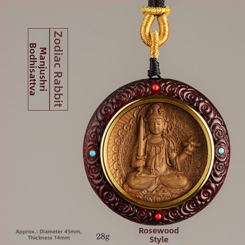 Medinis apvalus pakabukas kaklui su zodiako globėjais Bodhisattva, graviruotas dizainas