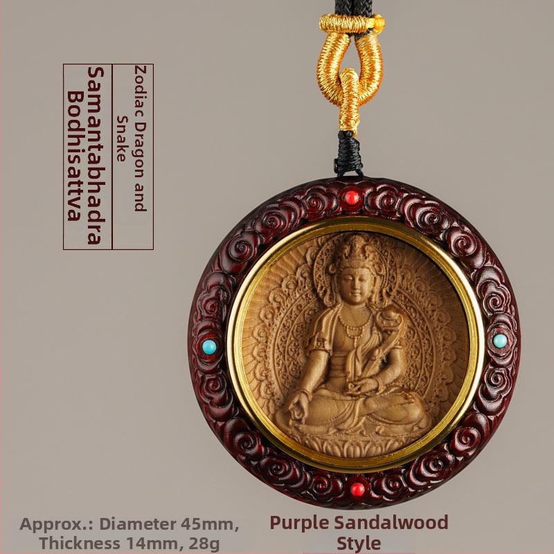 Medinis apvalus pakabukas kaklui su zodiako globėjais Bodhisattva, graviruotas dizainas