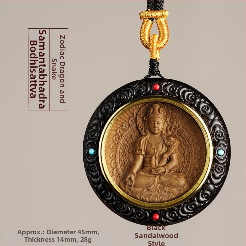 Medinis apvalus pakabukas kaklui su zodiako globėjais Bodhisattva, graviruotas dizainas
