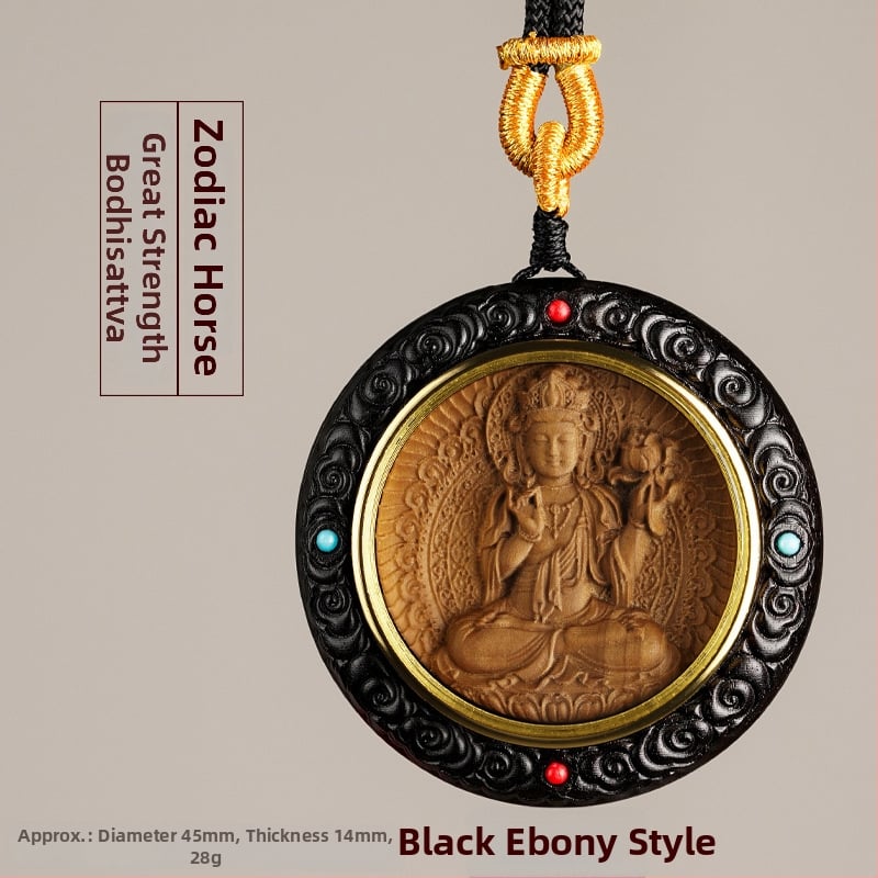 Medinis apvalus pakabukas kaklui su zodiako globėjais Bodhisattva, graviruotas dizainas