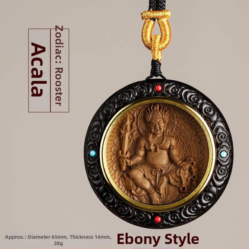 Medinis apvalus pakabukas kaklui su zodiako globėjais Bodhisattva, graviruotas dizainas