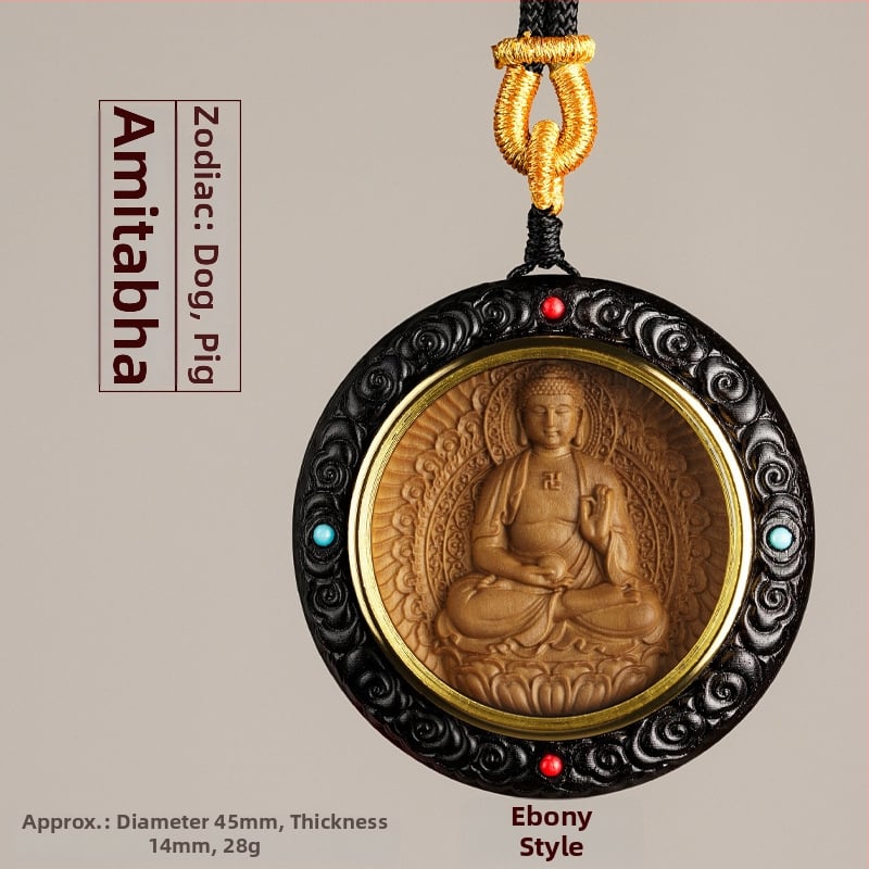 Medinis apvalus pakabukas kaklui su zodiako globėjais Bodhisattva, graviruotas dizainas