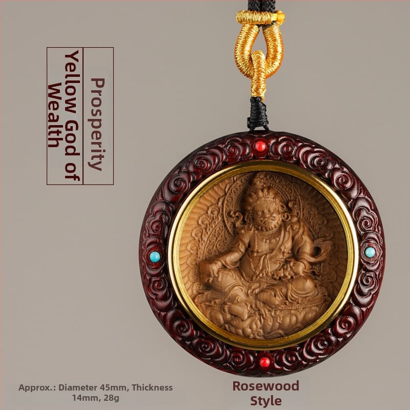 Medinis apvalus pakabukas kaklui su zodiako globėjais Bodhisattva, graviruotas dizainas