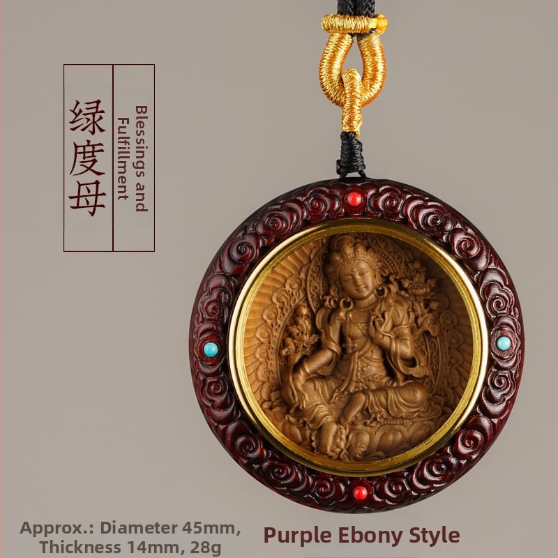 Medinis apvalus pakabukas kaklui su zodiako globėjais Bodhisattva, graviruotas dizainas