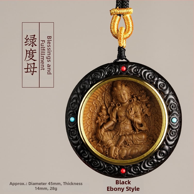 Medinis apvalus pakabukas kaklui su zodiako globėjais Bodhisattva, graviruotas dizainas