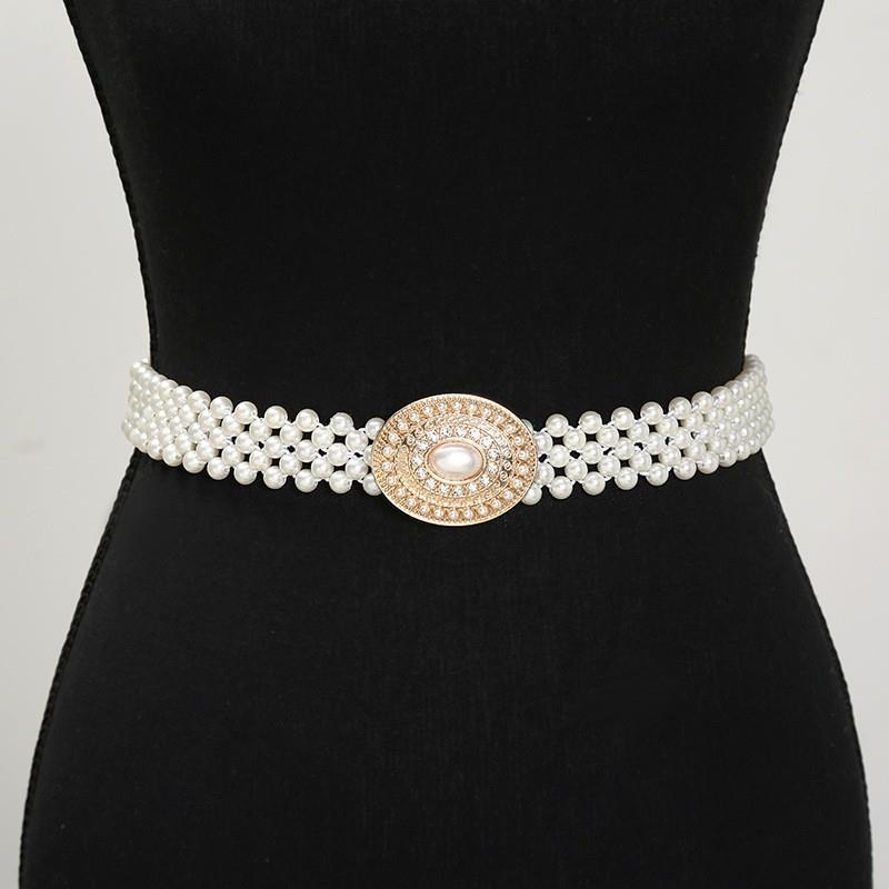 Juosmens grandinė su kristalais, metalo medžiaga, ilgis 60–80 cm, plotis 3 cm, saldus stilius