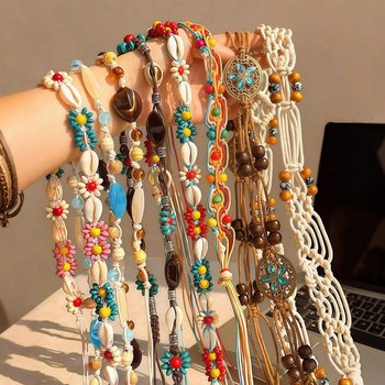 Liemens grandinė – bohemiškas retro etninio stiliaus, korėjietiška versija, tinklinis medžiaga, automatinis užsegimas, rankų darbo karoliukai, pavasaris 2025