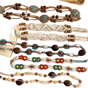 Liemens grandinė – bohemiškas retro etninio stiliaus, korėjietiška versija, tinklinis medžiaga, automatinis užsegimas, rankų darbo karoliukai, pavasaris 2025