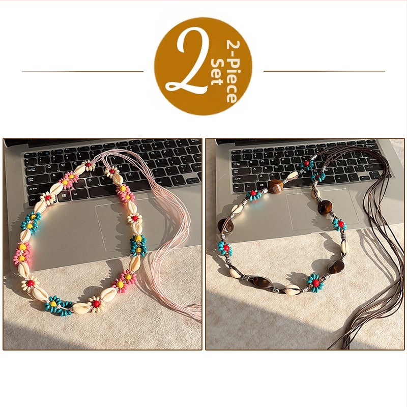 Liemens grandinė – bohemiškas retro etninio stiliaus, korėjietiška versija, tinklinis medžiaga, automatinis užsegimas, rankų darbo karoliukai, pavasaris 2025