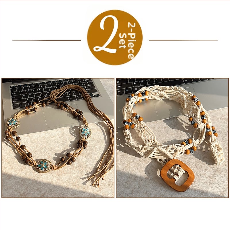 Liemens grandinė – bohemiškas retro etninio stiliaus, korėjietiška versija, tinklinis medžiaga, automatinis užsegimas, rankų darbo karoliukai, pavasaris 2025