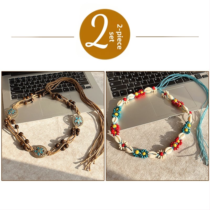 Liemens grandinė – bohemiškas retro etninio stiliaus, korėjietiška versija, tinklinis medžiaga, automatinis užsegimas, rankų darbo karoliukai, pavasaris 2025