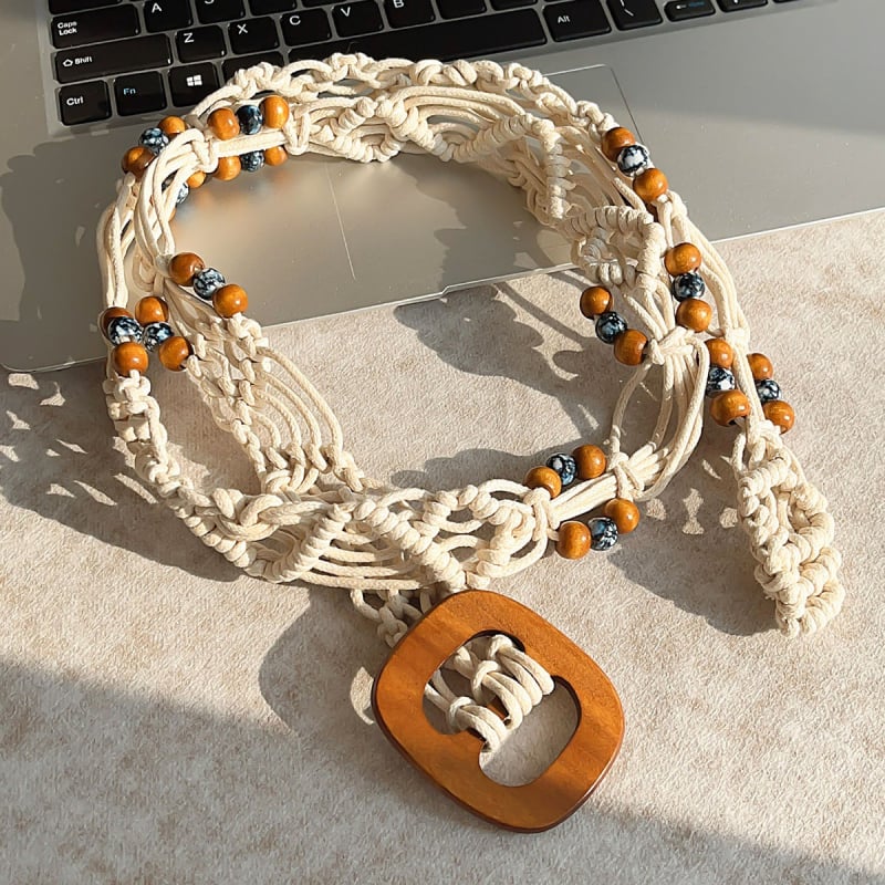 Liemens grandinė – bohemiškas retro etninio stiliaus, korėjietiška versija, tinklinis medžiaga, automatinis užsegimas, rankų darbo karoliukai, pavasaris 2025