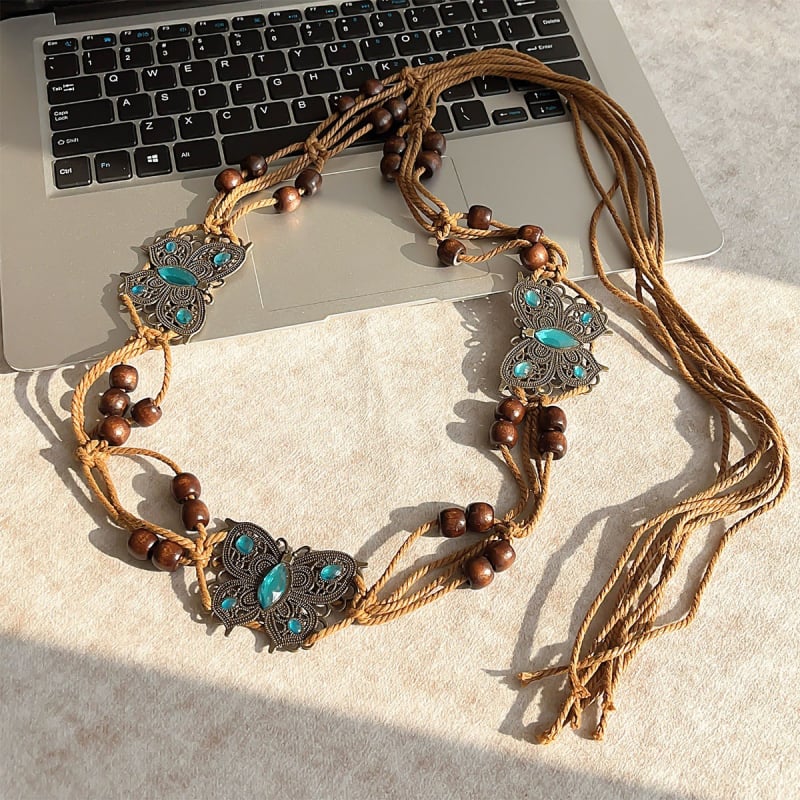 Liemens grandinė – bohemiškas retro etninio stiliaus, korėjietiška versija, tinklinis medžiaga, automatinis užsegimas, rankų darbo karoliukai, pavasaris 2025