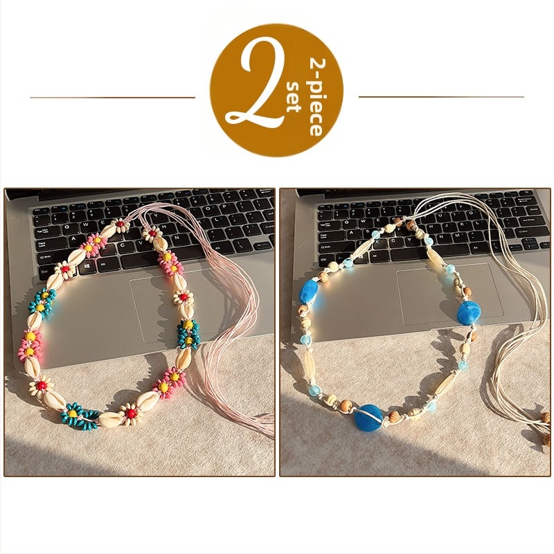 Liemens grandinė – bohemiškas retro etninio stiliaus, korėjietiška versija, tinklinis medžiaga, automatinis užsegimas, rankų darbo karoliukai, pavasaris 2025