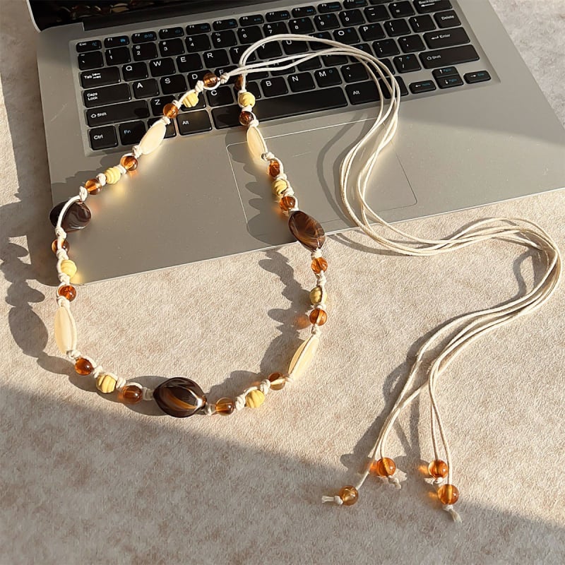 Liemens grandinė – bohemiškas retro etninio stiliaus, korėjietiška versija, tinklinis medžiaga, automatinis užsegimas, rankų darbo karoliukai, pavasaris 2025