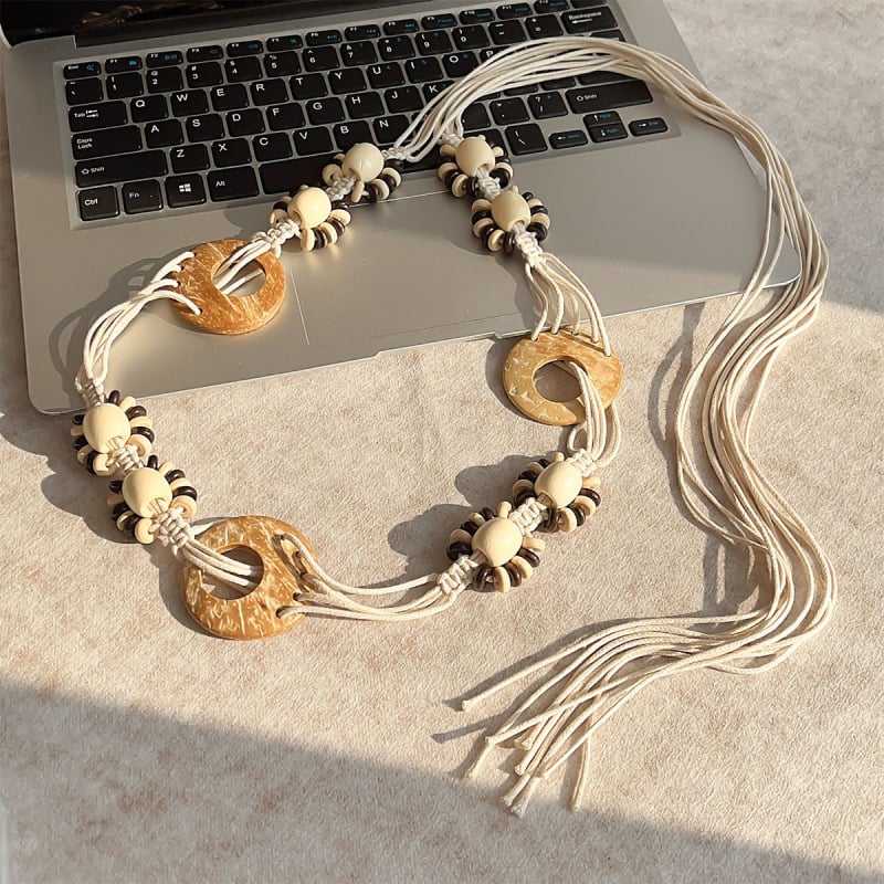 Liemens grandinė – bohemiškas retro etninio stiliaus, korėjietiška versija, tinklinis medžiaga, automatinis užsegimas, rankų darbo karoliukai, pavasaris 2025