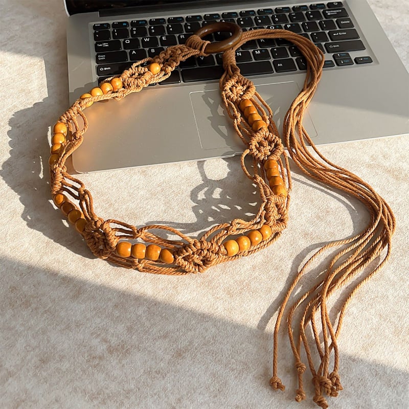 Liemens grandinė – bohemiškas retro etninio stiliaus, korėjietiška versija, tinklinis medžiaga, automatinis užsegimas, rankų darbo karoliukai, pavasaris 2025