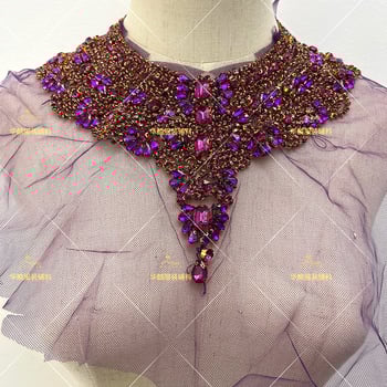 Απλίκα για λαιμό με κεντήματα από χάντρες και κρύσταλλα - Βαρύ χειροποίητο κέντημα, DIY αξεσουάρ για νυφικά και χορευτικά φορέματα