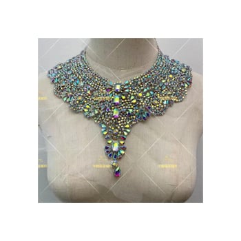 Απλίκα για λαιμό με κεντήματα από χάντρες και κρύσταλλα - Βαρύ χειροποίητο κέντημα, DIY αξεσουάρ για νυφικά και χορευτικά φορέματα