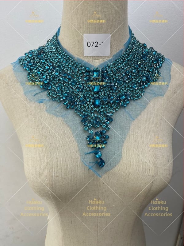 Απλίκα για λαιμό με κεντήματα από χάντρες και κρύσταλλα - Βαρύ χειροποίητο κέντημα, DIY αξεσουάρ για νυφικά και χορευτικά φορέματα