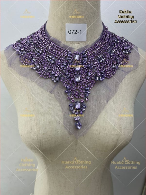 Απλίκα για λαιμό με κεντήματα από χάντρες και κρύσταλλα - Βαρύ χειροποίητο κέντημα, DIY αξεσουάρ για νυφικά και χορευτικά φορέματα