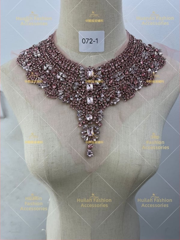 Απλίκα για λαιμό με κεντήματα από χάντρες και κρύσταλλα - Βαρύ χειροποίητο κέντημα, DIY αξεσουάρ για νυφικά και χορευτικά φορέματα