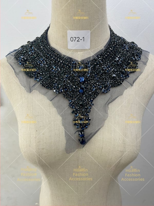 Απλίκα για λαιμό με κεντήματα από χάντρες και κρύσταλλα - Βαρύ χειροποίητο κέντημα, DIY αξεσουάρ για νυφικά και χορευτικά φορέματα