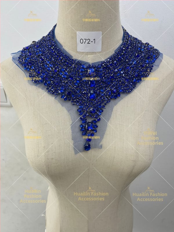 Απλίκα για λαιμό με κεντήματα από χάντρες και κρύσταλλα - Βαρύ χειροποίητο κέντημα, DIY αξεσουάρ για νυφικά και χορευτικά φορέματα