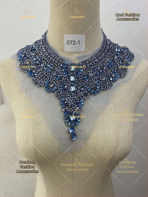 Απλίκα για λαιμό με κεντήματα από χάντρες και κρύσταλλα - Βαρύ χειροποίητο κέντημα, DIY αξεσουάρ για νυφικά και χορευτικά φορέματα