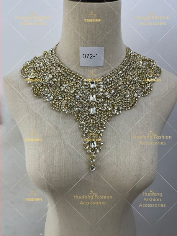 Απλίκα για λαιμό με κεντήματα από χάντρες και κρύσταλλα - Βαρύ χειροποίητο κέντημα, DIY αξεσουάρ για νυφικά και χορευτικά φορέματα