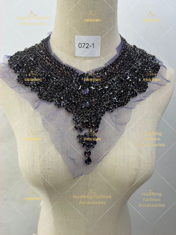 Απλίκα για λαιμό με κεντήματα από χάντρες και κρύσταλλα - Βαρύ χειροποίητο κέντημα, DIY αξεσουάρ για νυφικά και χορευτικά φορέματα