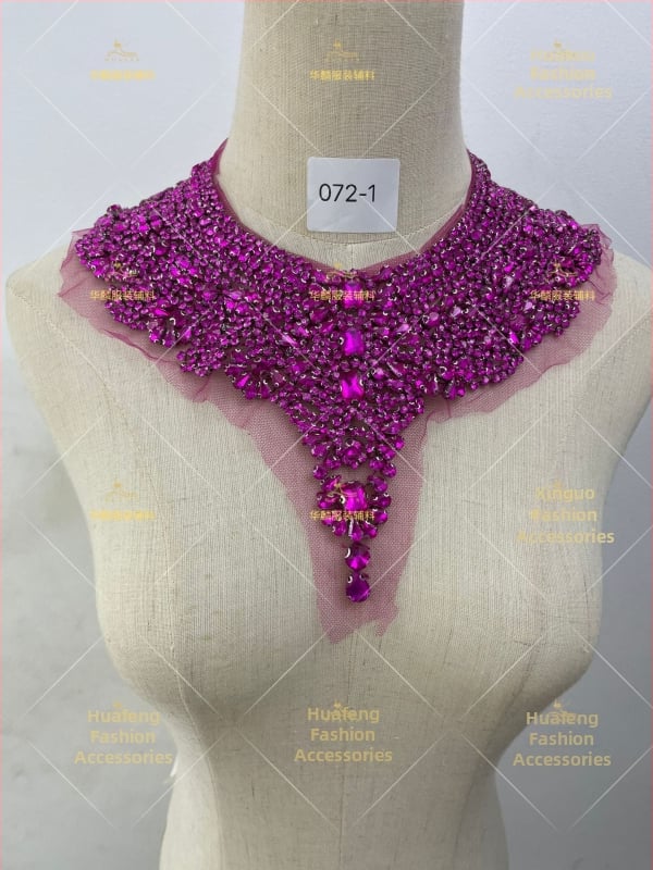 Απλίκα για λαιμό με κεντήματα από χάντρες και κρύσταλλα - Βαρύ χειροποίητο κέντημα, DIY αξεσουάρ για νυφικά και χορευτικά φορέματα