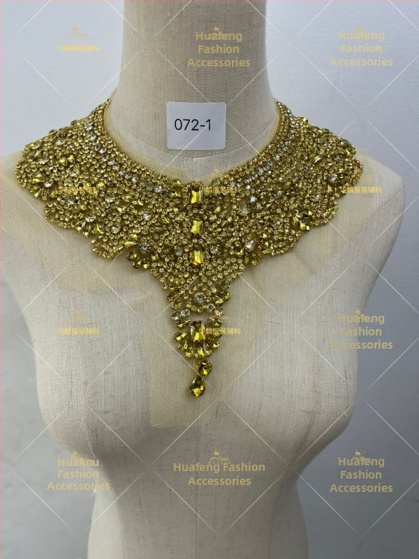 Απλίκα για λαιμό με κεντήματα από χάντρες και κρύσταλλα - Βαρύ χειροποίητο κέντημα, DIY αξεσουάρ για νυφικά και χορευτικά φορέματα