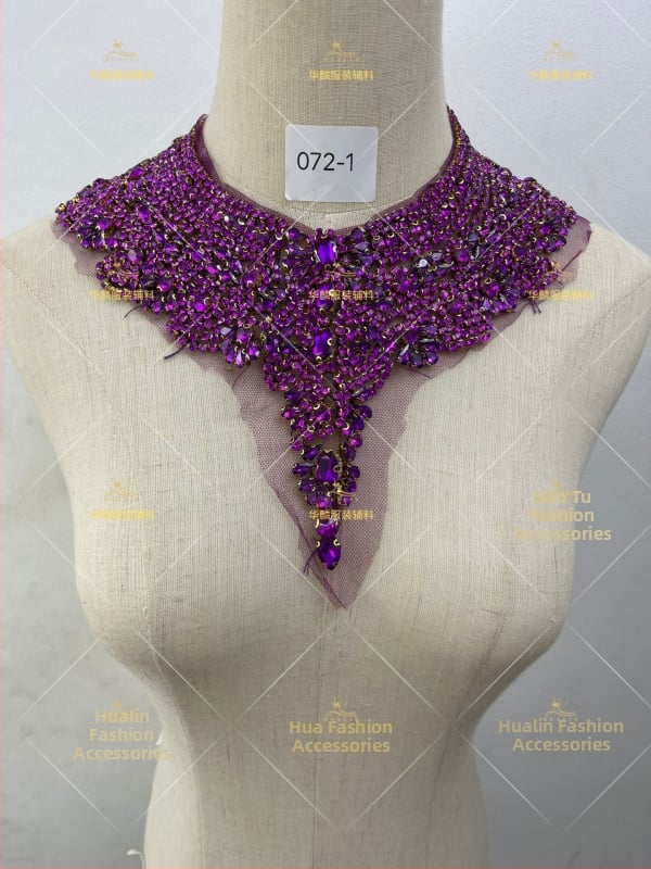 Απλίκα για λαιμό με κεντήματα από χάντρες και κρύσταλλα - Βαρύ χειροποίητο κέντημα, DIY αξεσουάρ για νυφικά και χορευτικά φορέματα