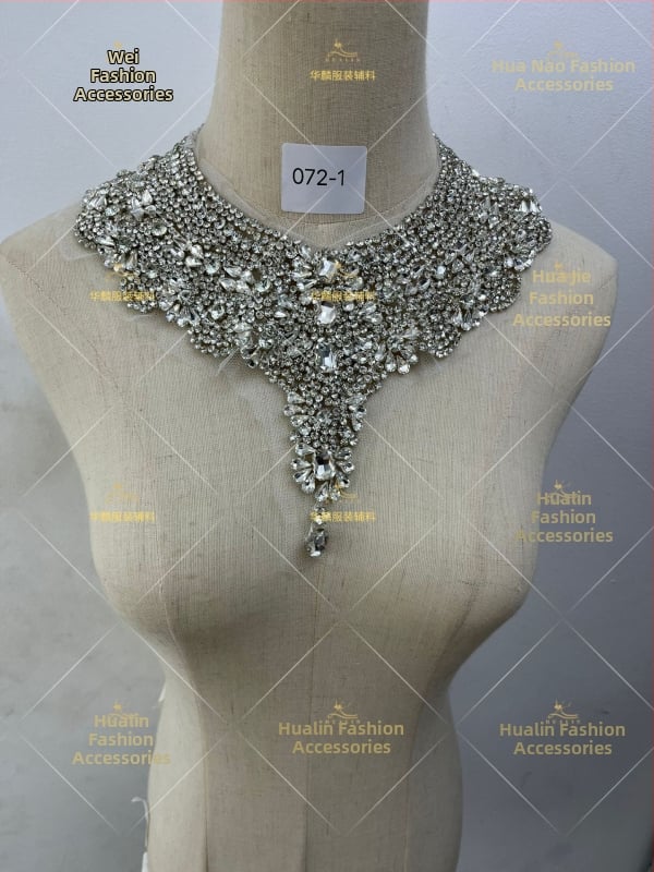 Απλίκα για λαιμό με κεντήματα από χάντρες και κρύσταλλα - Βαρύ χειροποίητο κέντημα, DIY αξεσουάρ για νυφικά και χορευτικά φορέματα