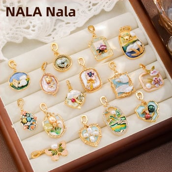 Nala perlų vėrinių pakabukas su dažytu emalu ir alyvos lašų efektu, geometrinė forma